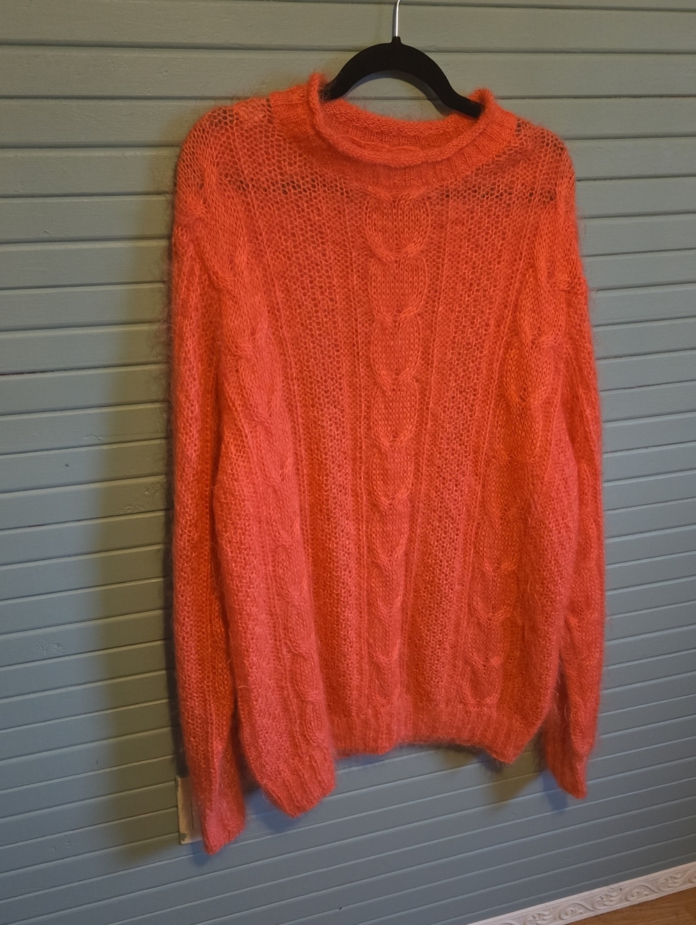 United Colors Of Benetton Coral Mohair Cable Turtleneck Sweater